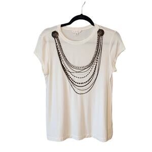 CAbi #974 Ivory Embroidered Embellished Beaded Stretch Modal Top Medium